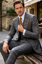 Wexford | Three Piece Suit Windowpane Charcoal – Product Photo