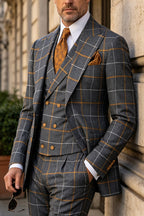Wexford | Three Piece Suit Windowpane Charcoal – Premium Editorial
