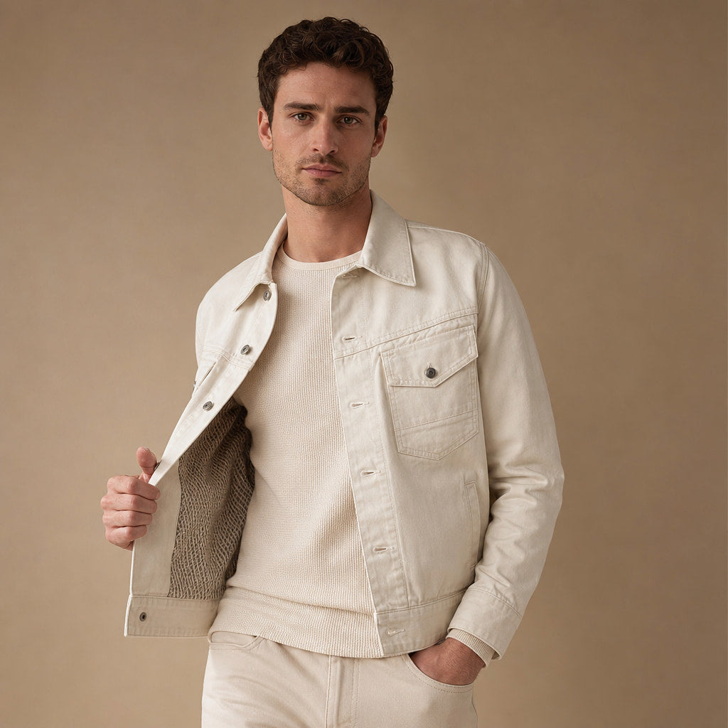 Whitby Trucker Jacket in Cream – Tarlano Premium Menswear