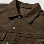 Whitby Trucker Jacket Dark Brown – Fabric and Detail Close-Up