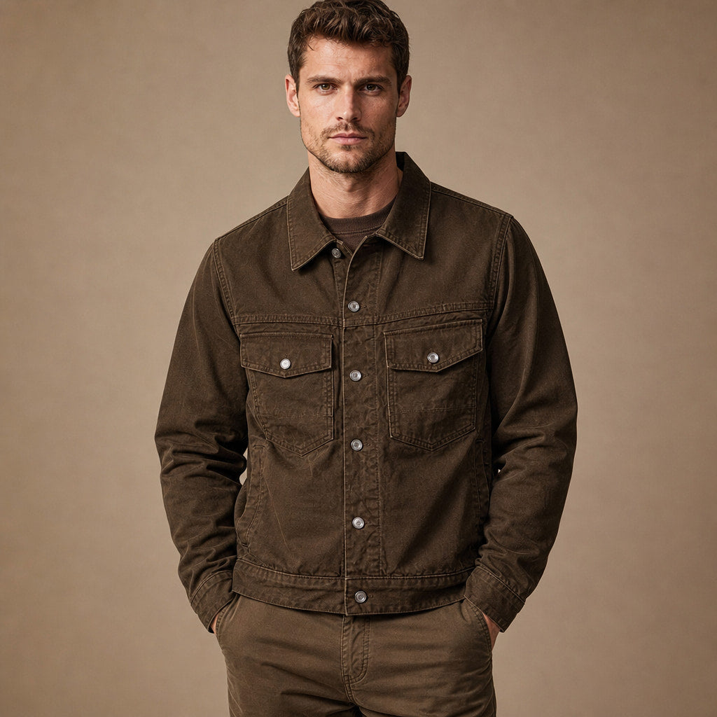 Whitby Trucker Jacket Dark Brown – Product Photo