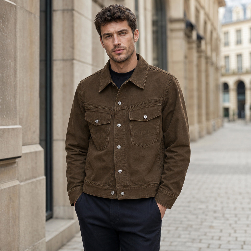 Whitby Trucker Jacket Dark Brown – Styled Editorial Shot