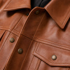 Wicked Sienna Brown Leather Trucker Jacket For Men Brown – Fabric and Detail Close-Up