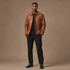 Wicked Sienna Brown Leather Trucker Jacket For Men Brown – Full Look