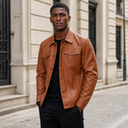 Wicked Sienna Brown Leather Trucker Jacket For Men Brown – Styled Editorial Shot