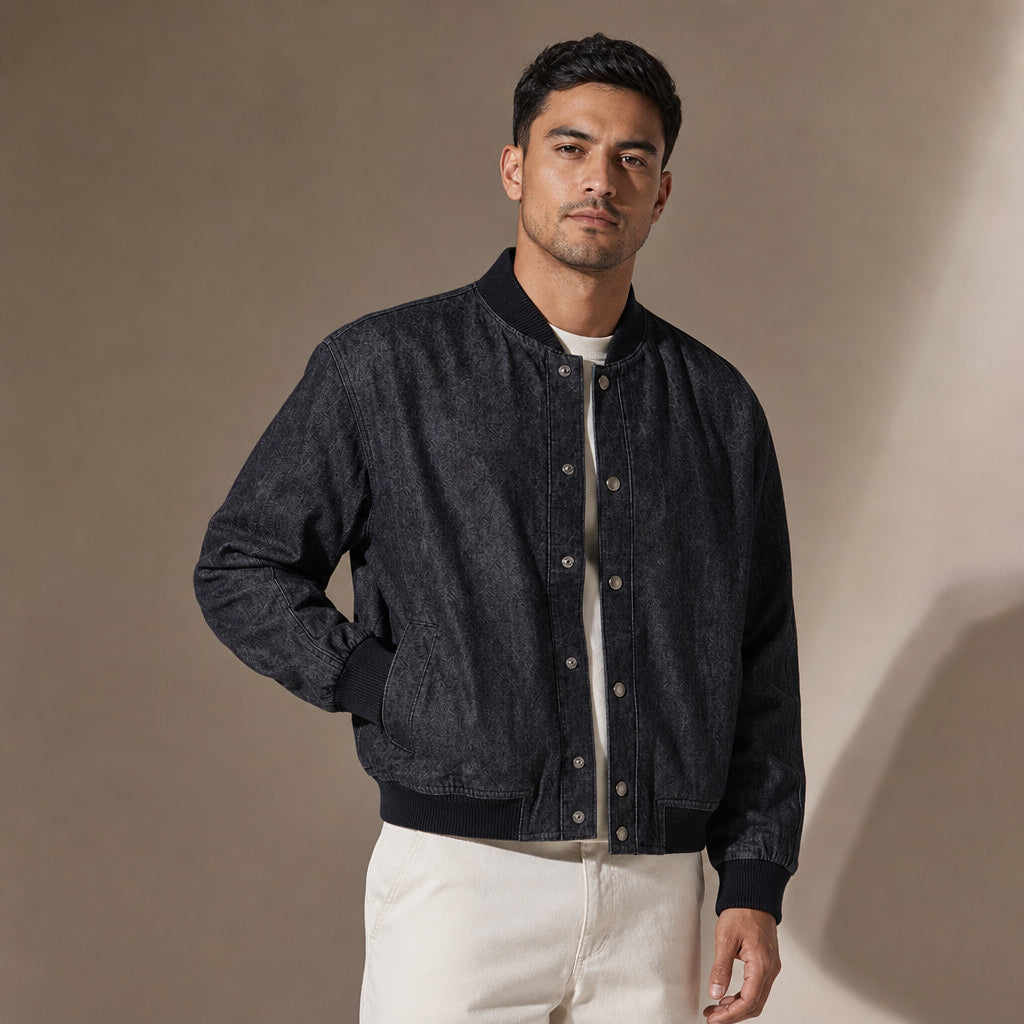 Winslow Raw Denim Bomber – Side Angle View