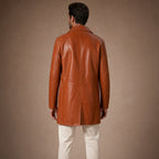 Zesty Windsor Tan Brown Double-Breasted Leather Coat For Men Brown – Full Look