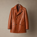 Zesty Windsor Tan Brown Double-Breasted Leather Coat For Men Brown – Product Photo